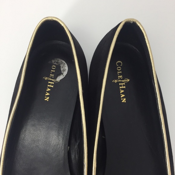 Cole Haan Black Suede Gold Piping Ballet Flats - Picture 4 of 6